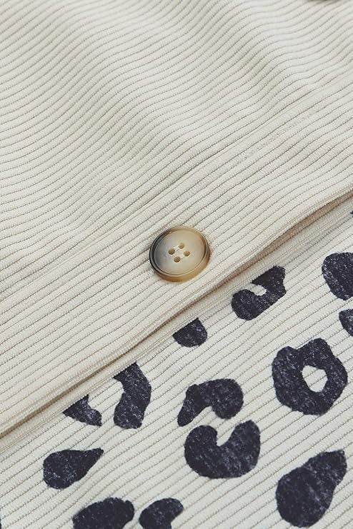 Cream Leopard Print Detail Pocketed Corduroy Jacket Shacket Shirt - Graced By The South