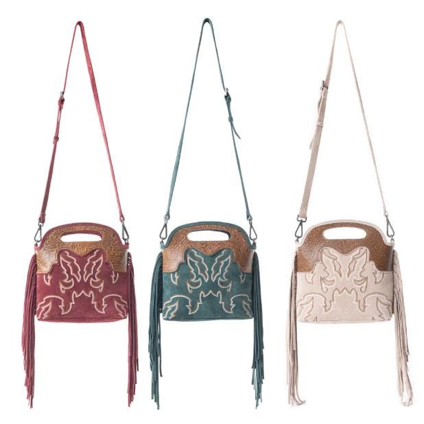 Myra Bag Electric Dessert Tooled Bag Fringe Red/Burgundy