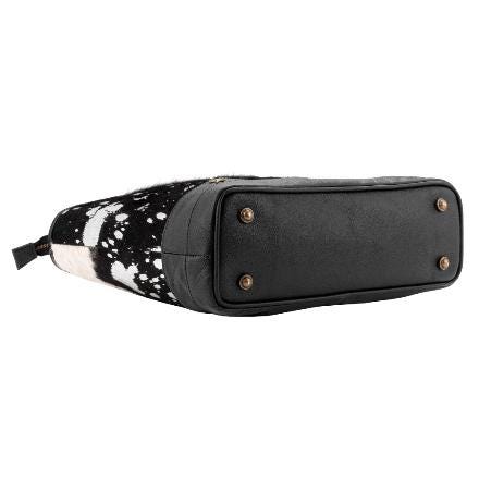 Sixtease Black/Silver Cowhide Leather Hairon Tote Bag Purse